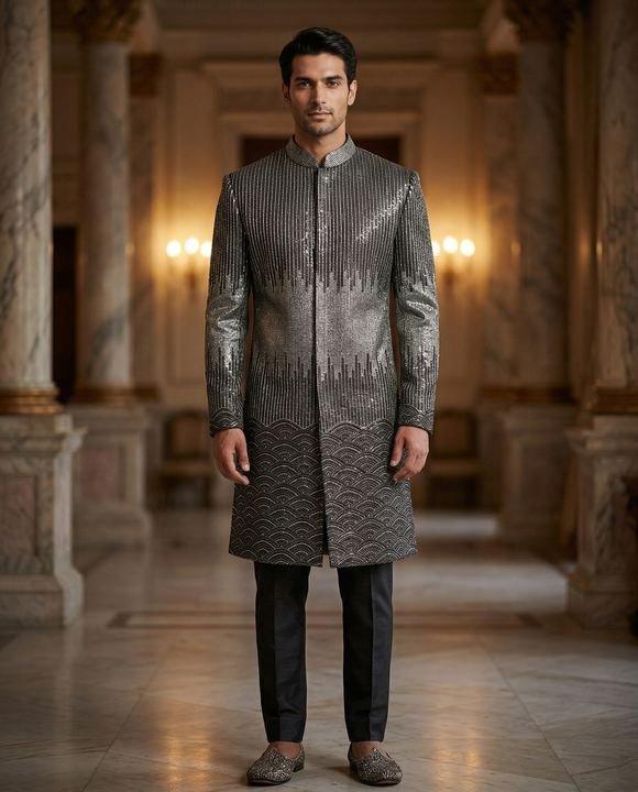Charcoal bandhgala — Sherwanis